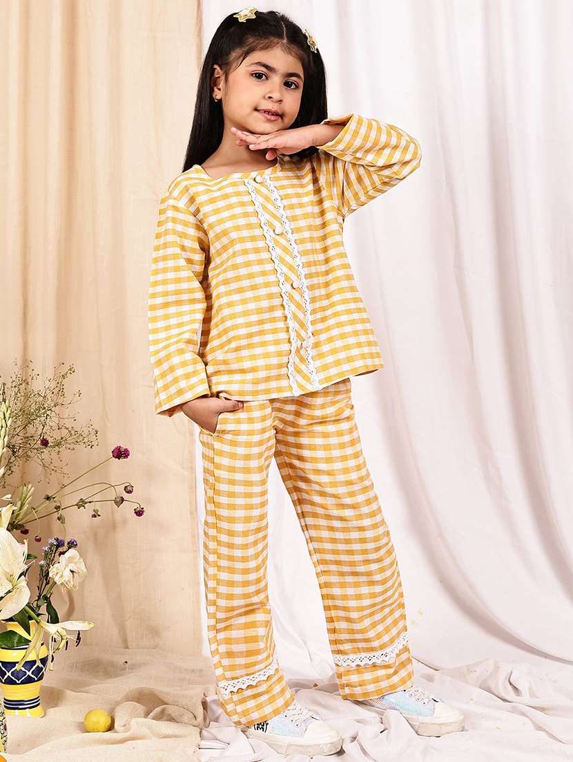 girls checkered long sleeve top & trouser co-ord set - 22329689 -  Standard Image - 3
