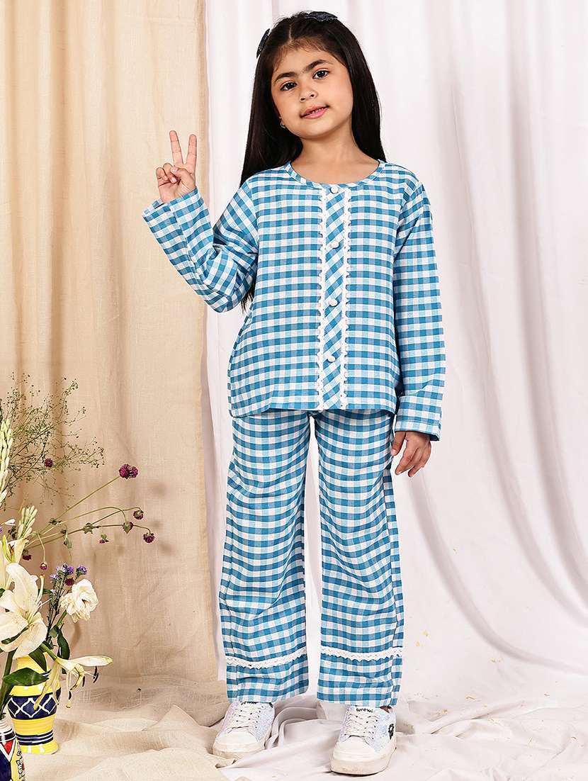 girls checkered long sleeve top & trouser co-ord set - 22329691 -  Standard Image - 3