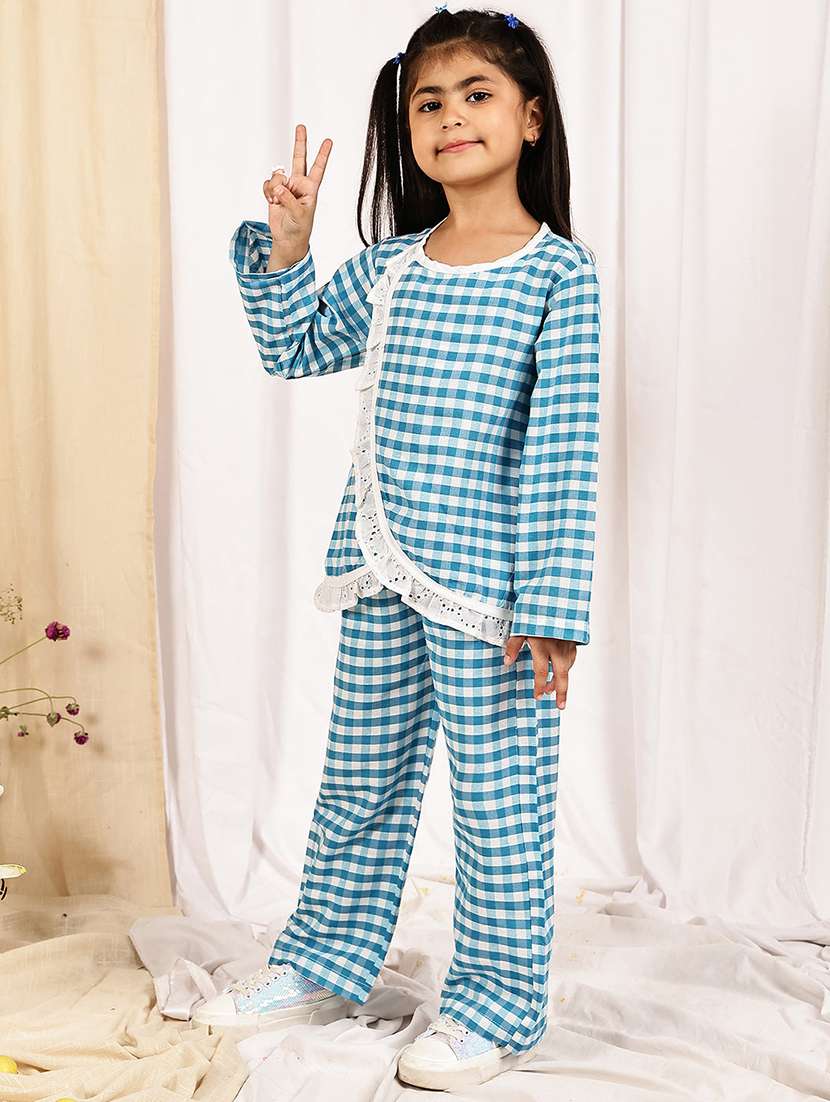 girls checkered long sleeve top & trouser co-ord set - 22329697 -  Standard Image - 3