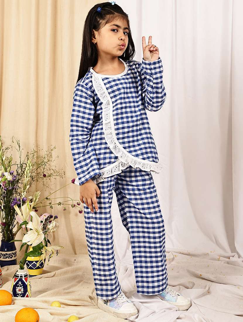 girls checkered long sleeve top & trouser co-ord set - 22329698 -  Standard Image - 3