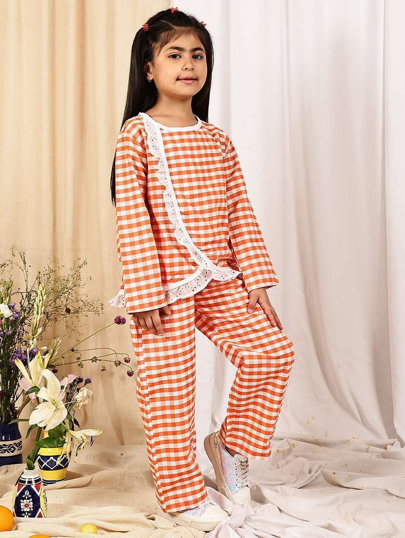 girls checkered long sleeve top & trouser co-ord set - 22329699 -  Standard Image - 3
