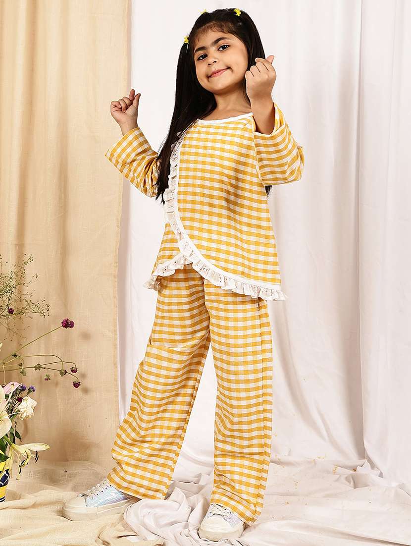 girls checkered long sleeve top & trouser co-ord set - 22329700 -  Standard Image - 3