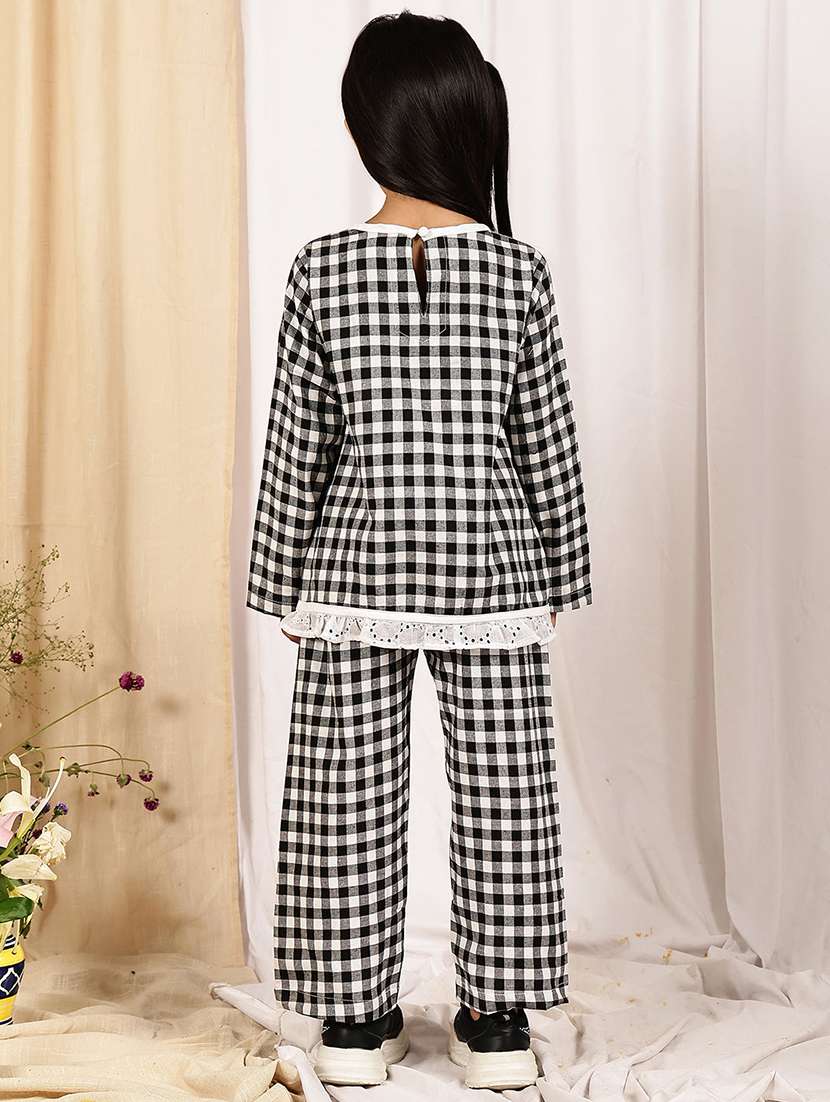 girls checkered long sleeve top & trouser co-ord set - 22329701 -  Standard Image - 3