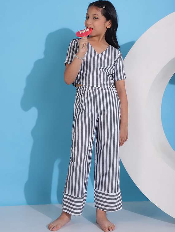 girls striped nightwear pyjama set
