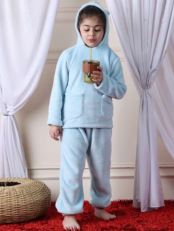girls solid nightwear pyjama set