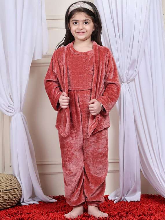girls solid nightwear pyjama set