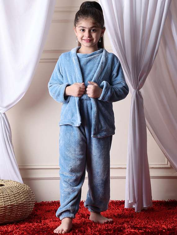 girls solid nightwear pyjama set