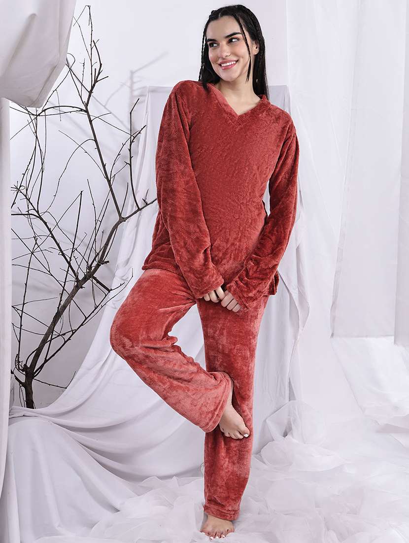 women solid nightwear pyjama set