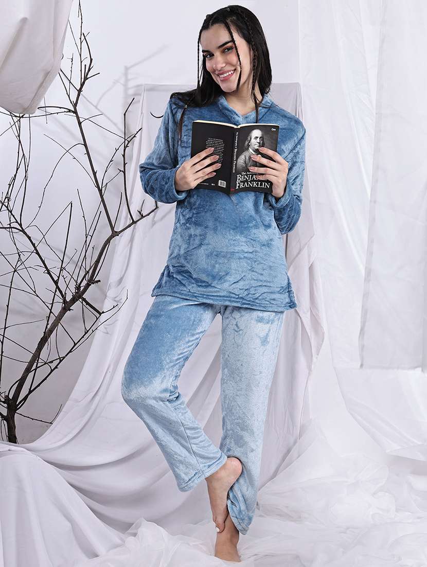 women solid nightwear pyjama set