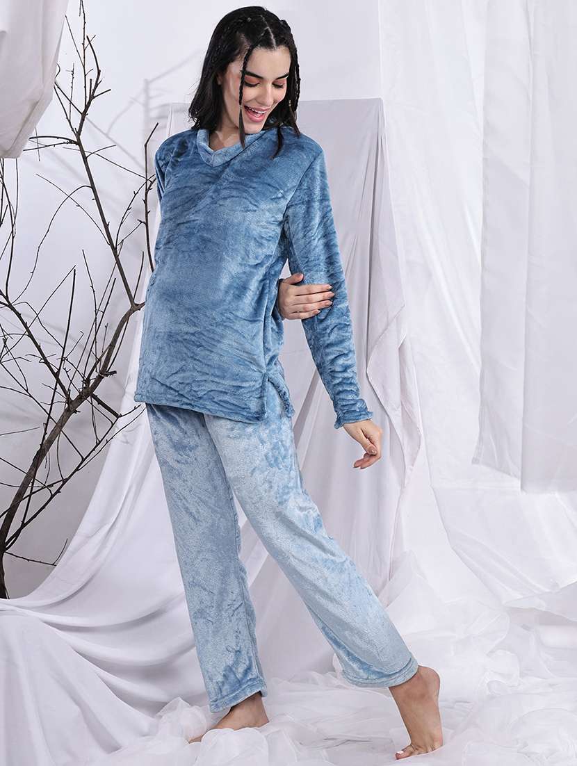 women solid nightwear pyjama set - 22329770 -  Standard Image - 3