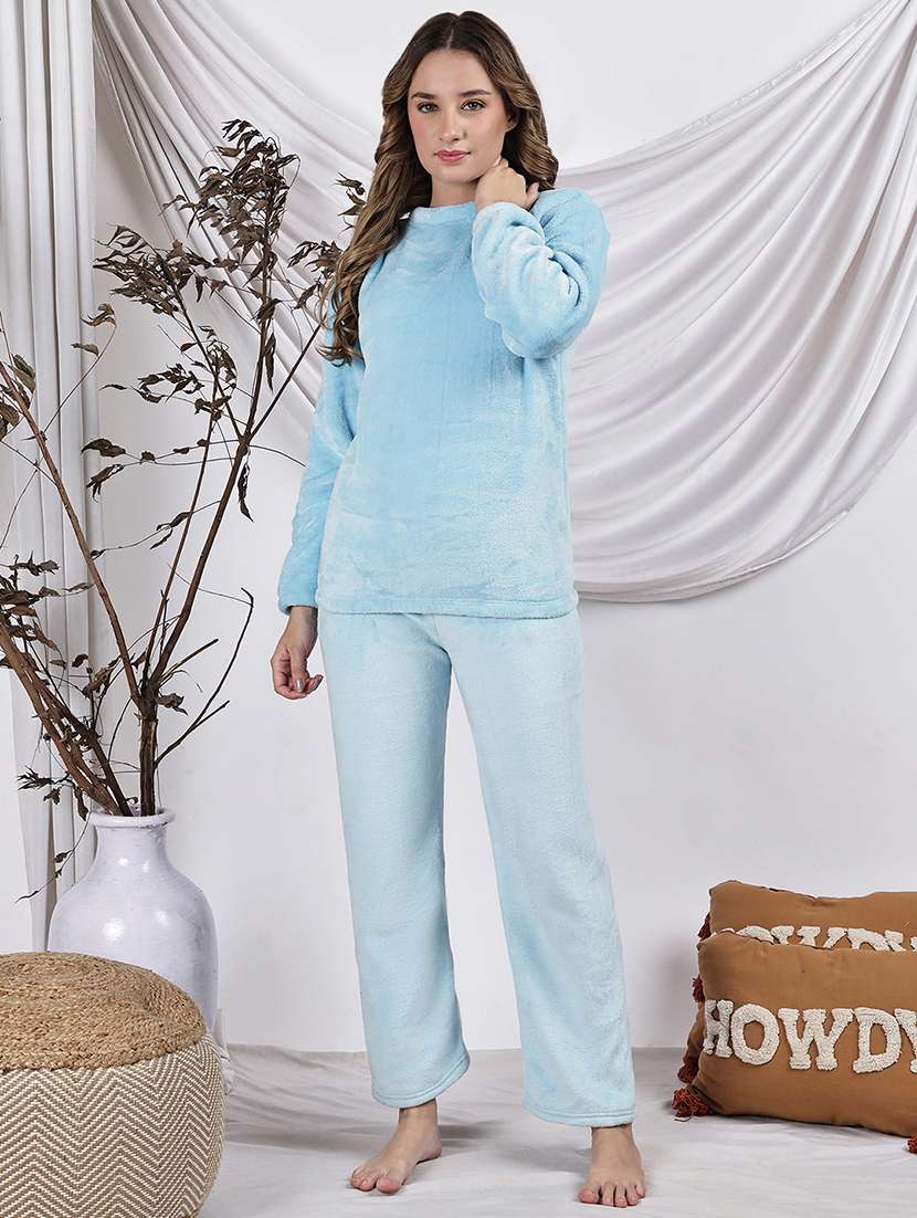 women solid nightwear pyjama set