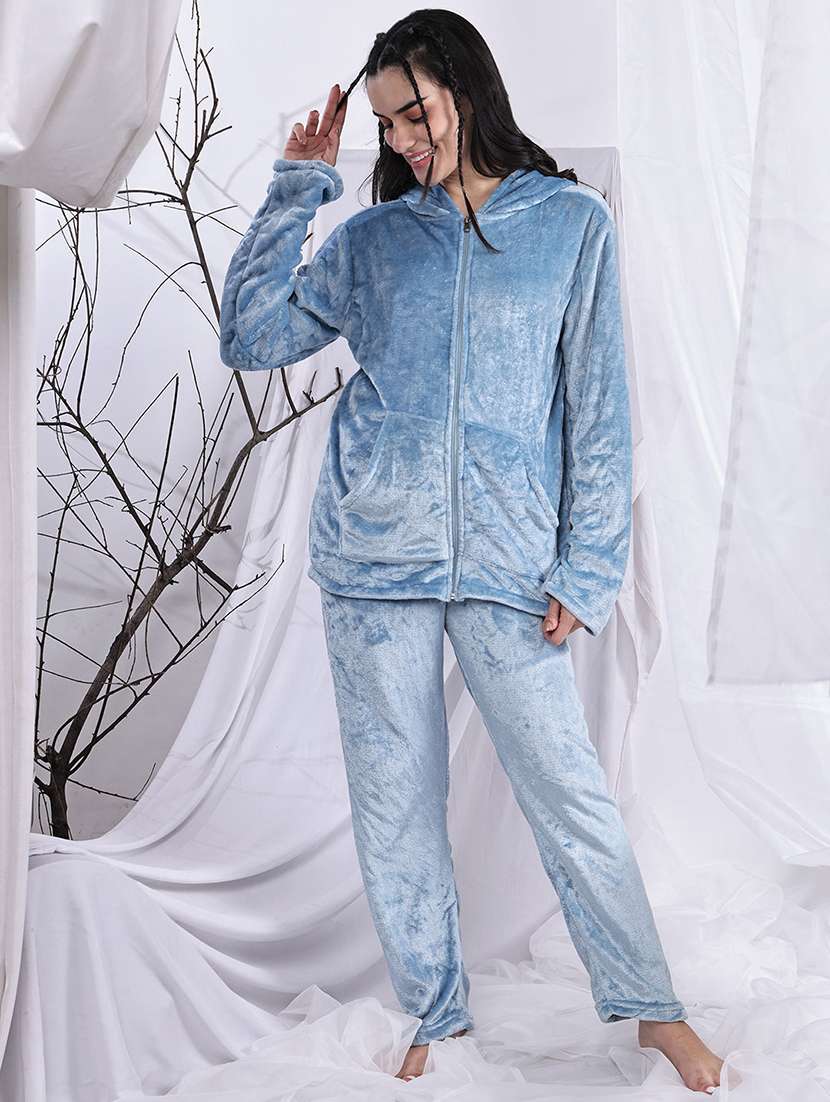 women solid nightwear pyjama set