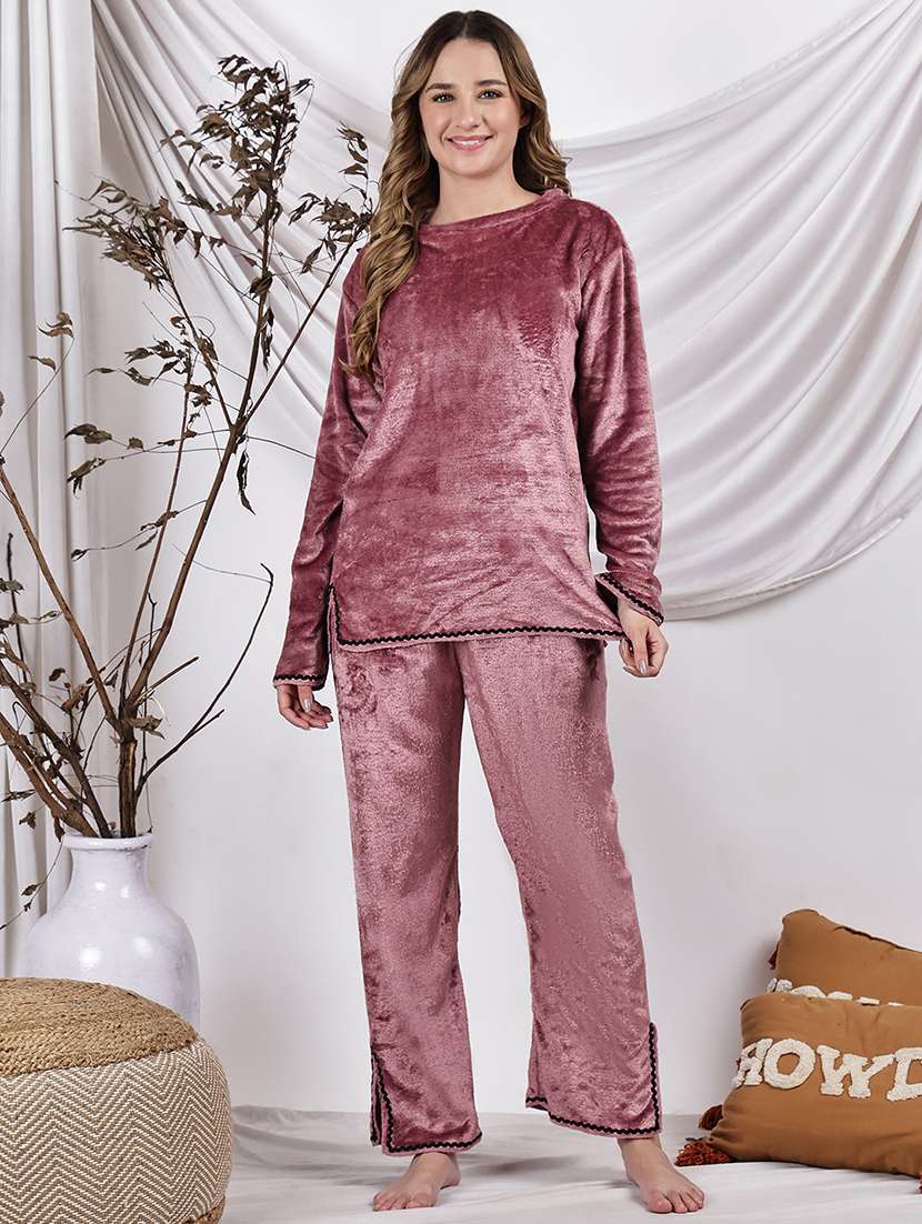 women solid nightwear pyjama set