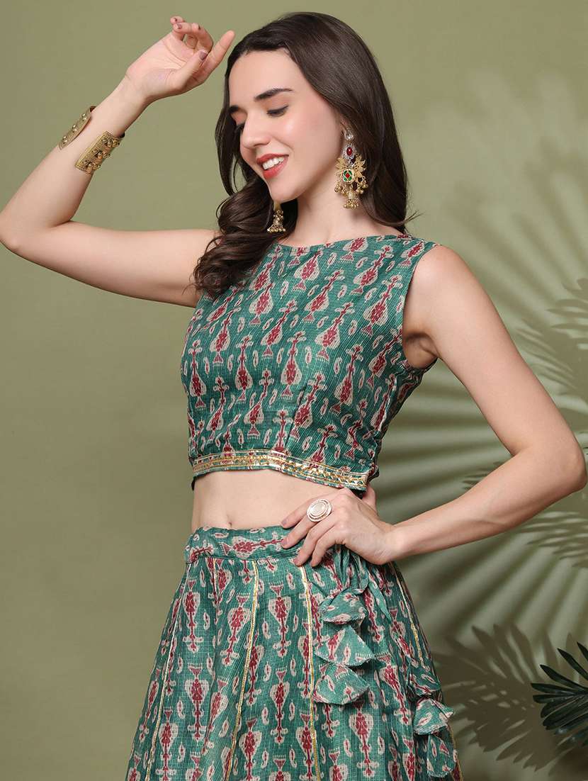 women printed sleeveless lehenga and choli set with dupatta - 22329852 -  Standard Image - 3