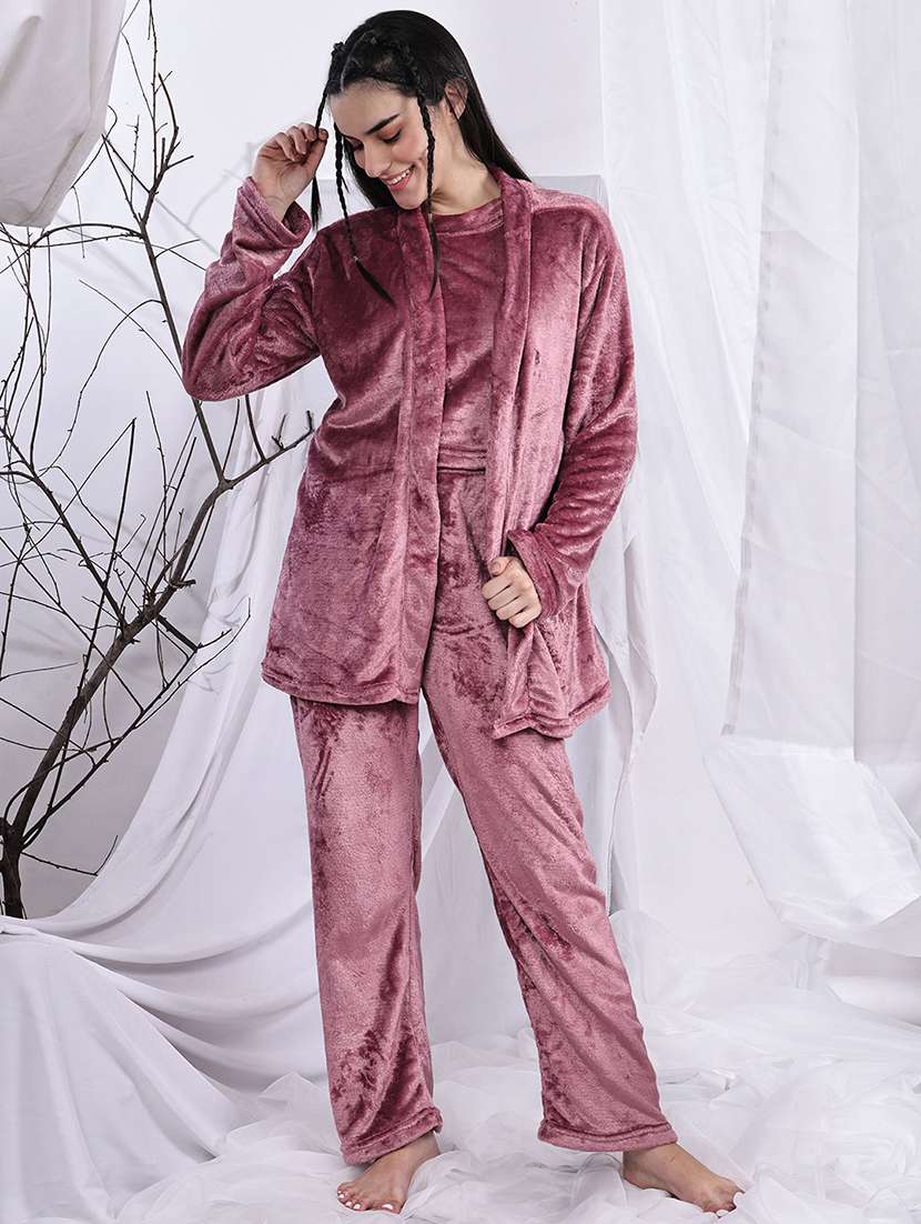women solid nightwear pyjama set