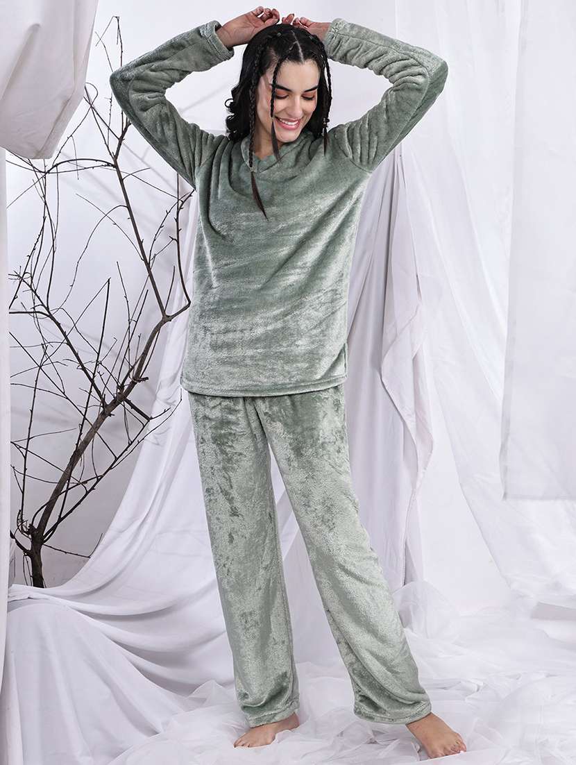 women solid nightwear pyjama set