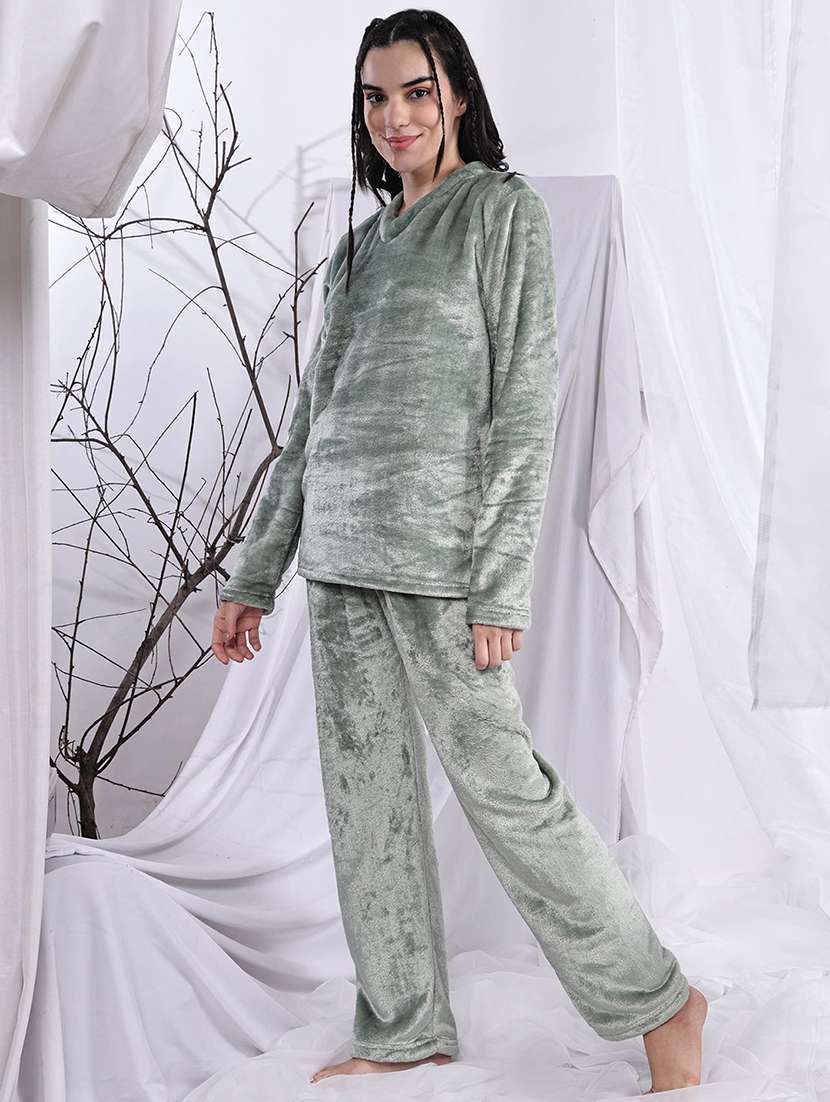 women solid nightwear pyjama set - 22329871 -  Standard Image - 3