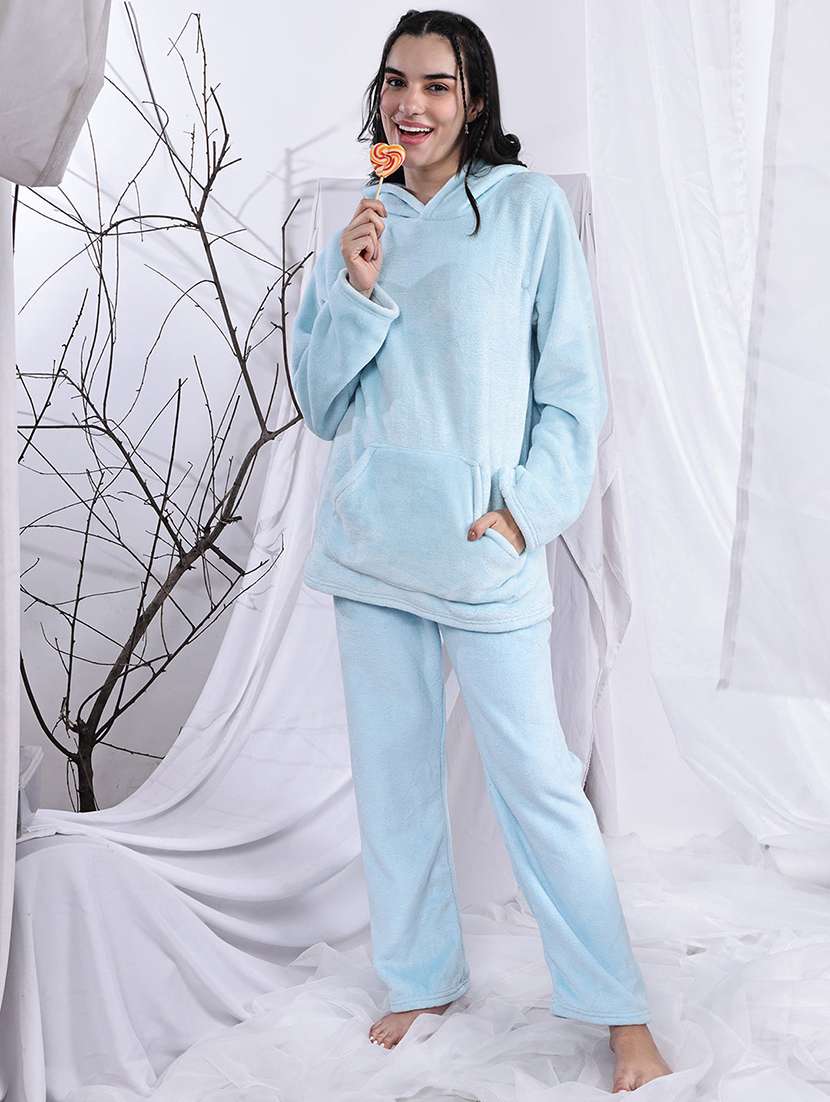women solid nightwear pyjama set