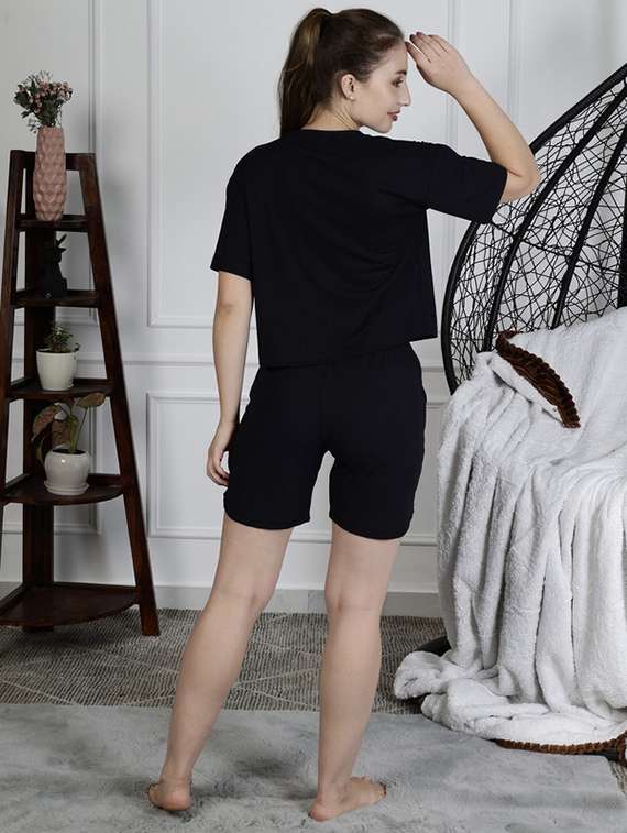 women solid shorts nightwear set - 22329958 -  Standard Image - 3