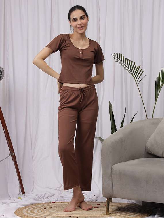 women solid nightwear pyjama set