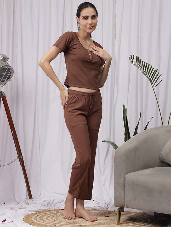 women solid nightwear pyjama set - 22330022 -  Standard Image - 3