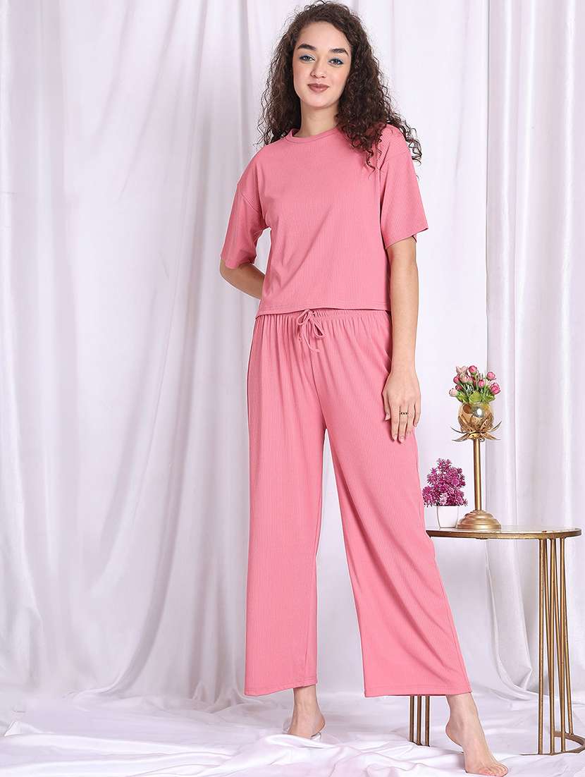 women solid nightwear pyjama set