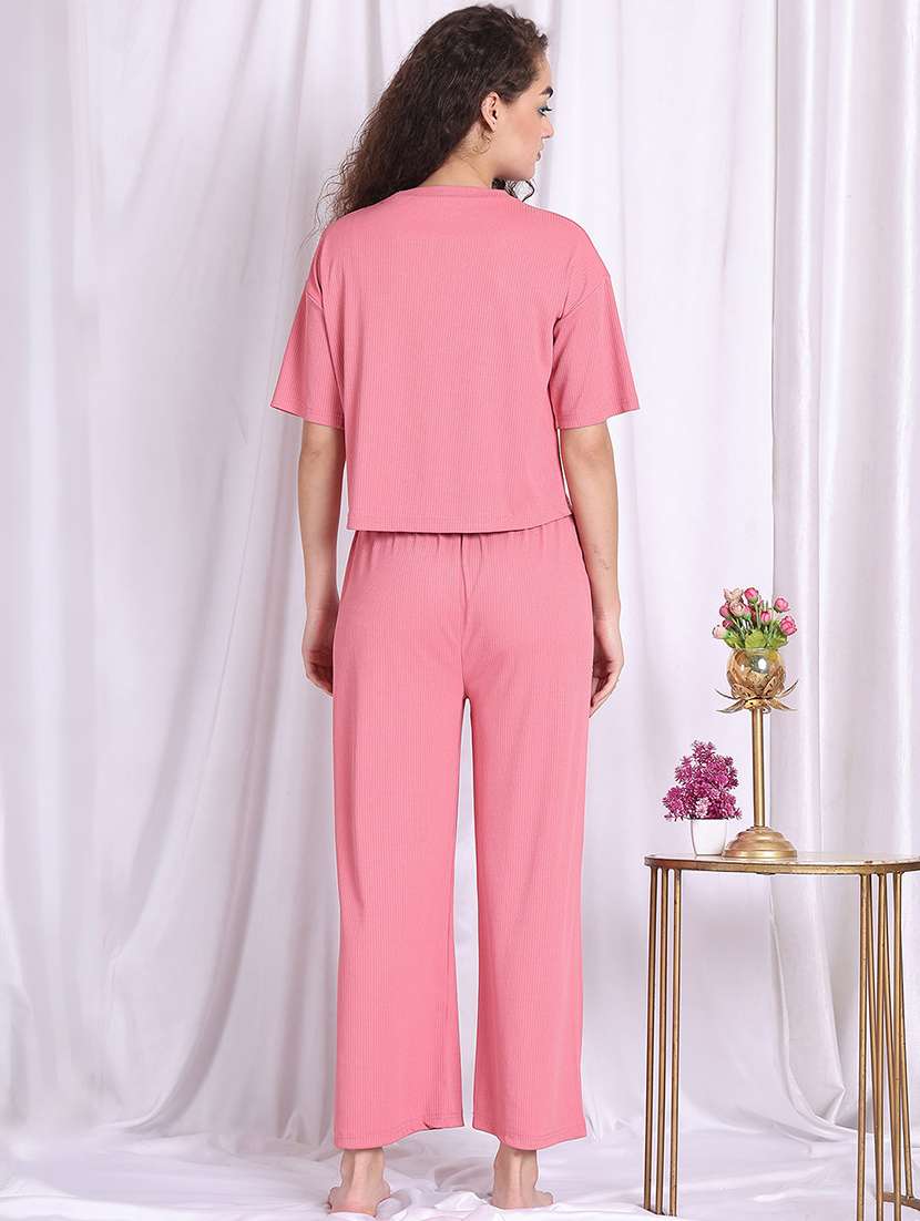 women solid nightwear pyjama set - 22330046 -  Standard Image - 3