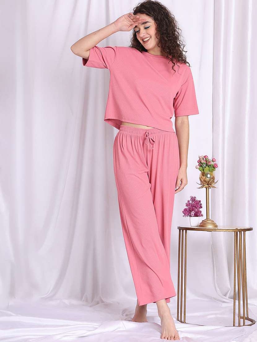 women solid nightwear pyjama set - 22330046 -  Standard Image - 5
