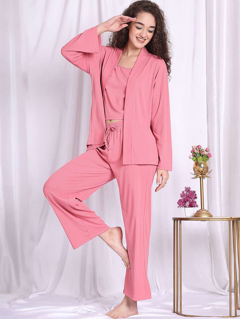 women solid nightwear pyjama set - 22330049 -  Standard Image - 3