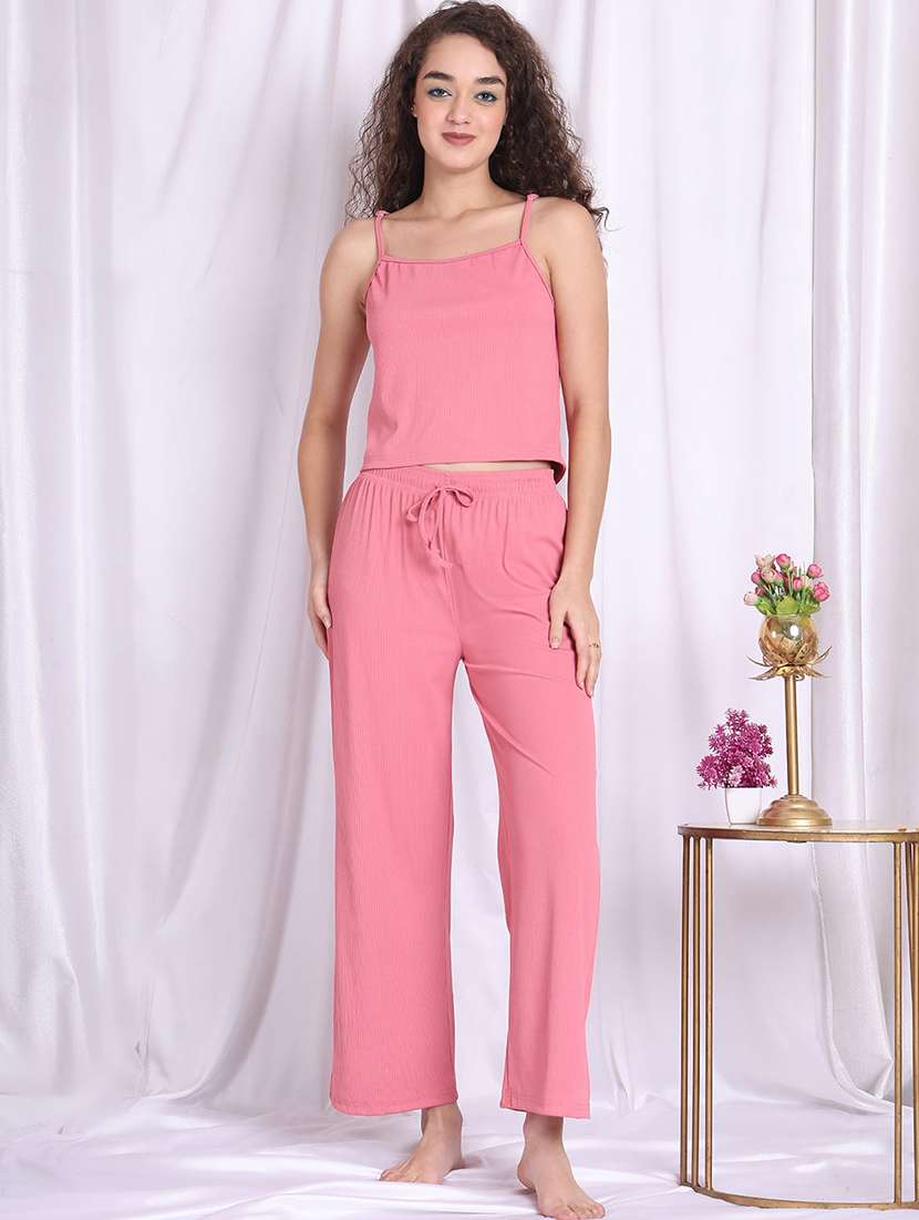 women solid nightwear pyjama set - 22330049 -  Standard Image - 5