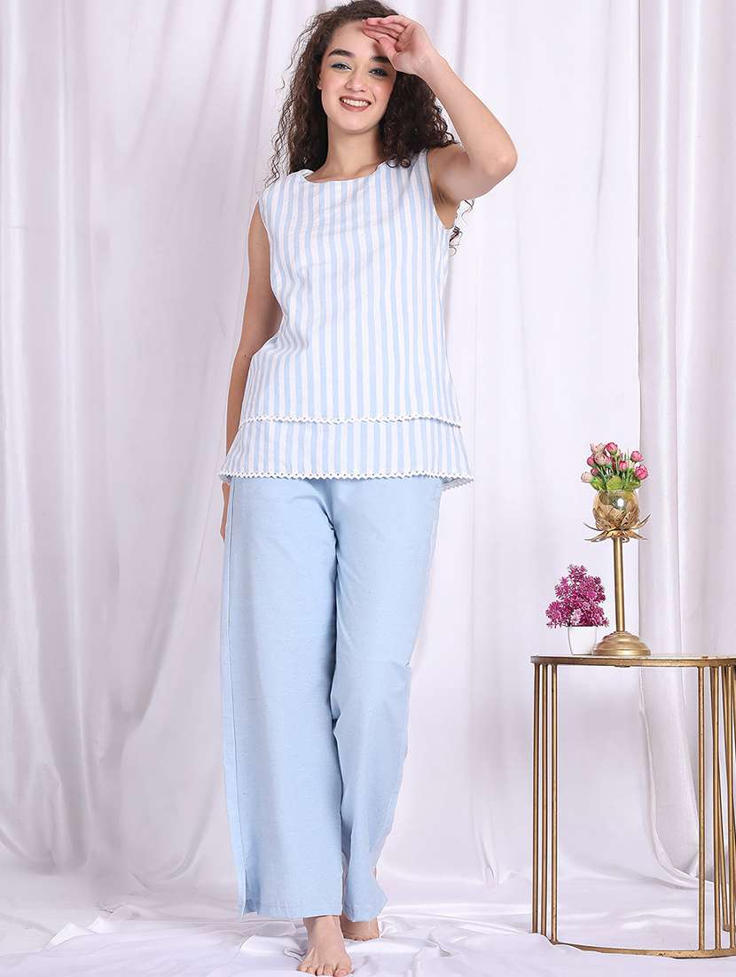 women striped nightwear pyjama set - 22330054 -  Standard Image - 5