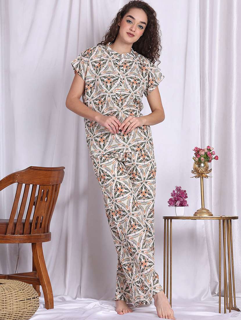 women printed nightwear pyjama set