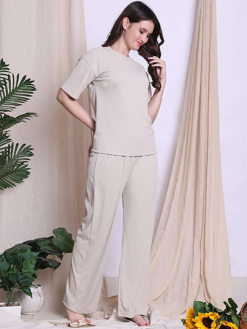 women solid nightwear pyjama set - 22330107 -  Standard Image - 3