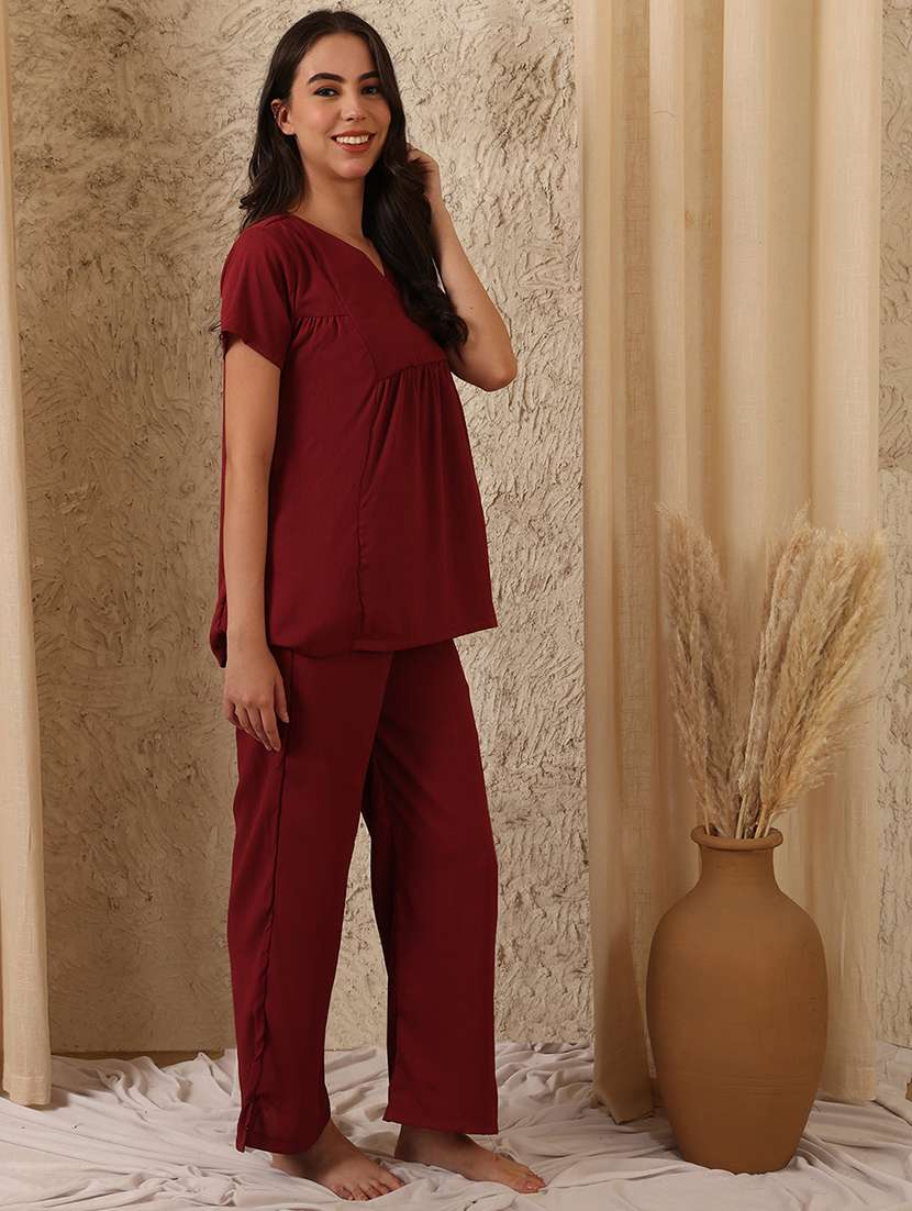 women solid nightwear pyjama set - 22330161 -  Standard Image - 3
