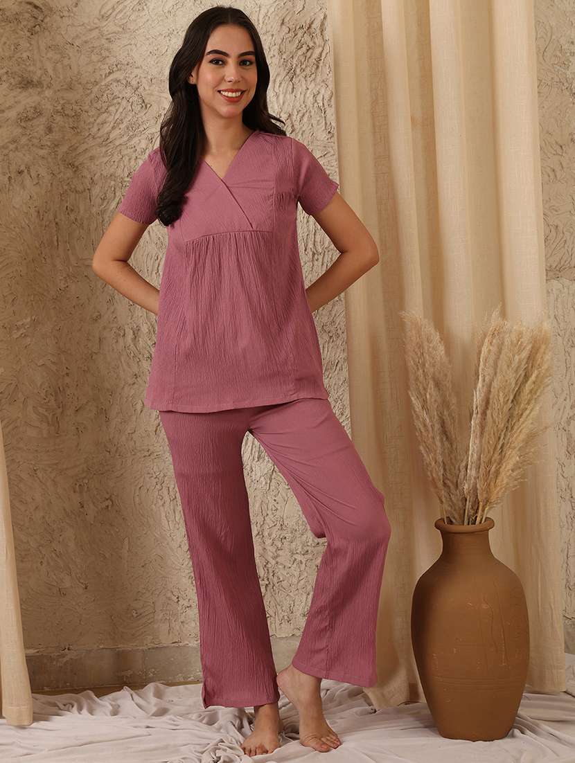 women solid nightwear pyjama set - 22330162 -  Standard Image - 3