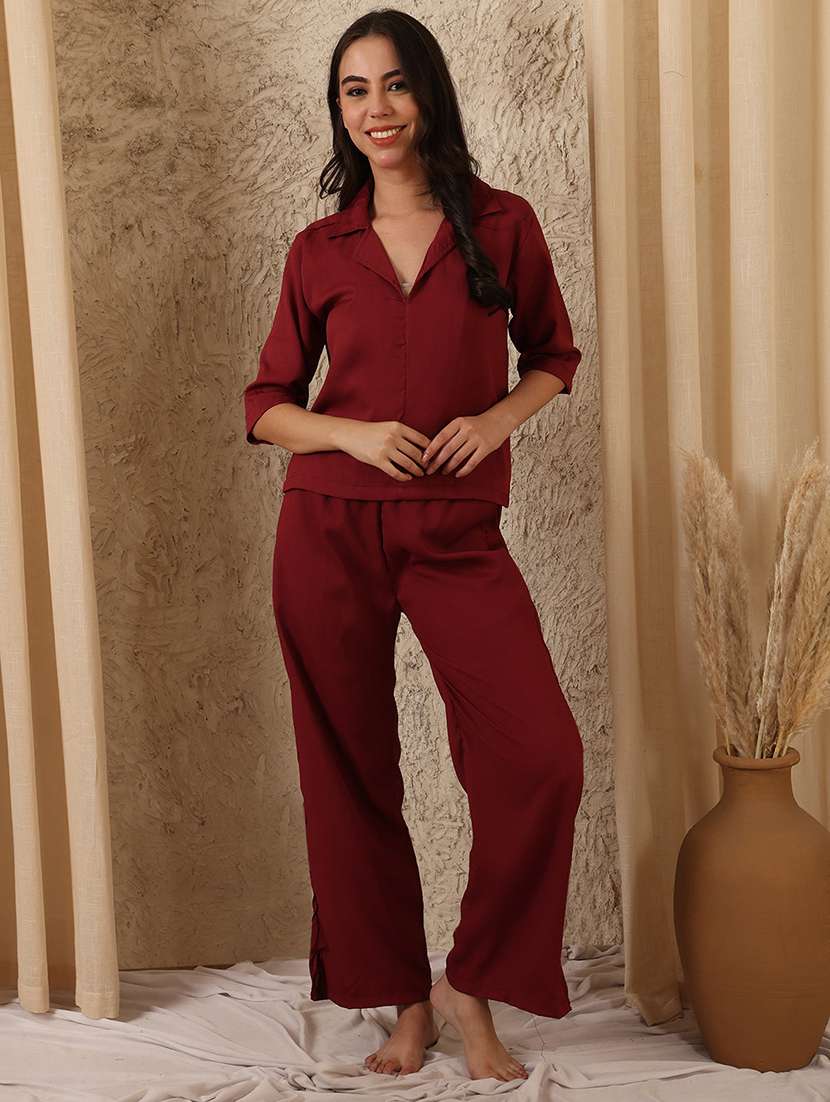 women solid nightwear pyjama set