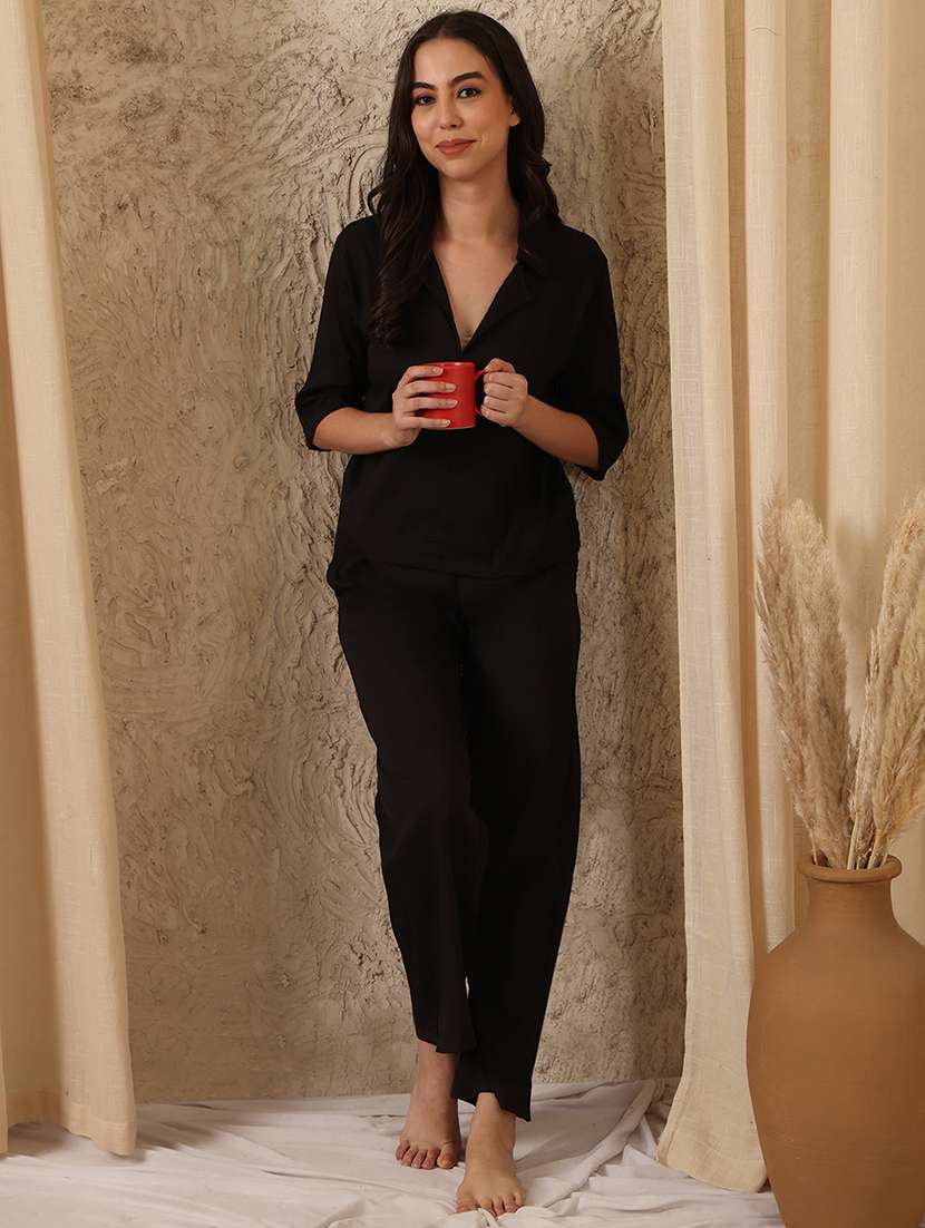 women solid nightwear pyjama set