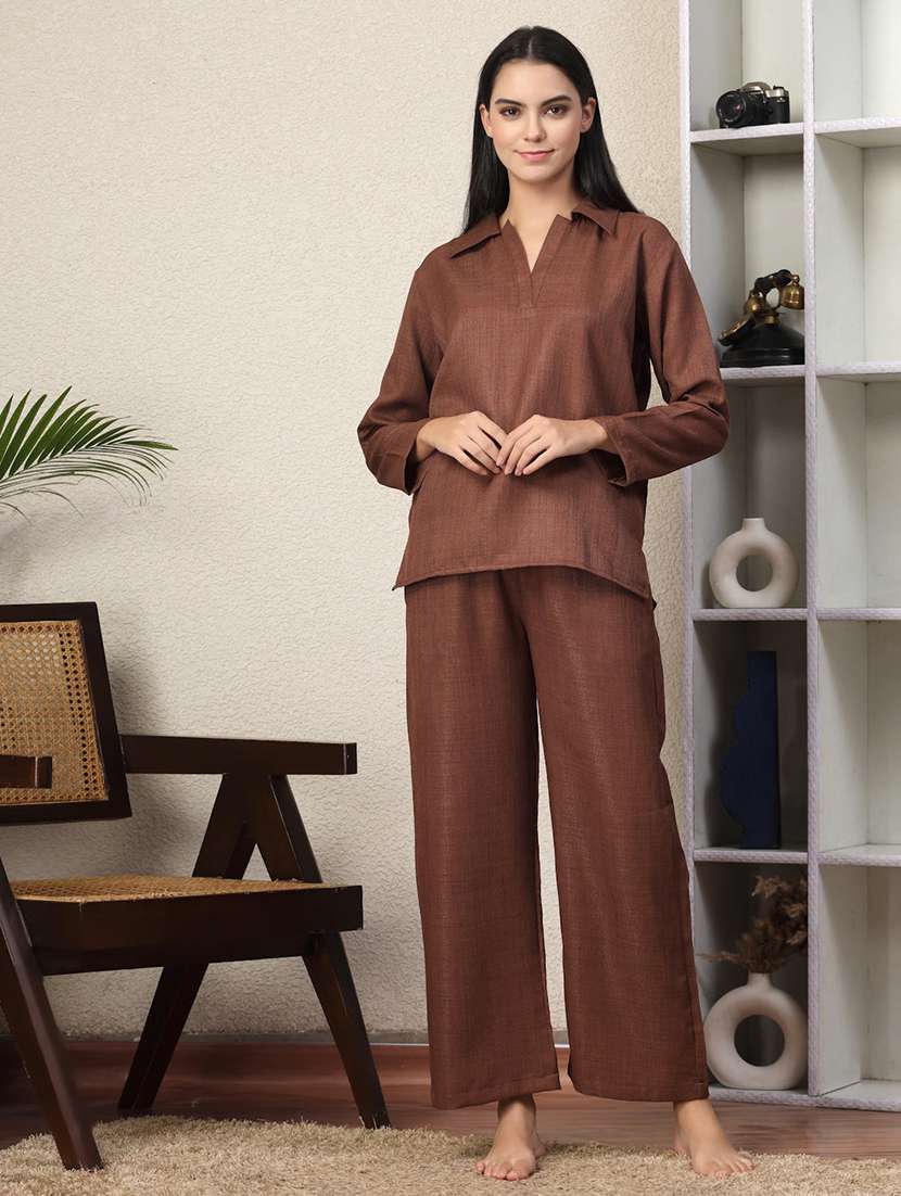 women solid nightwear pyjama set