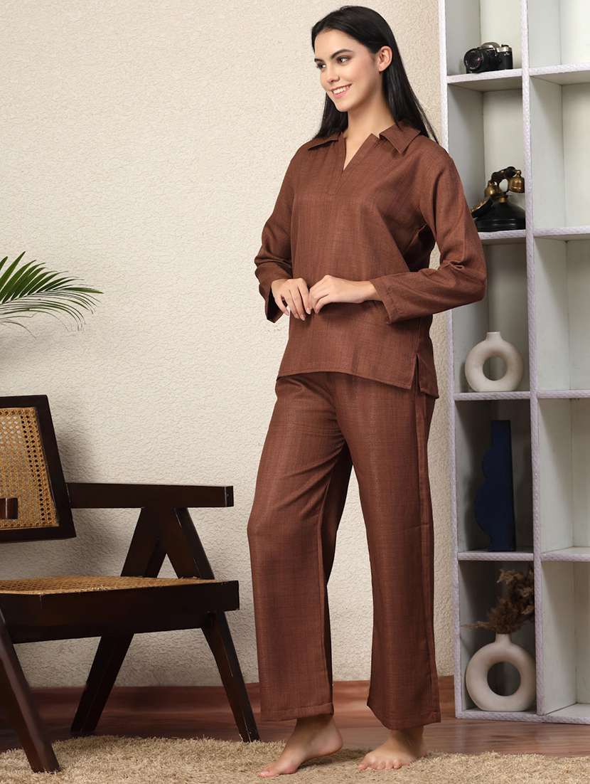 women solid nightwear pyjama set - 22330172 -  Standard Image - 3