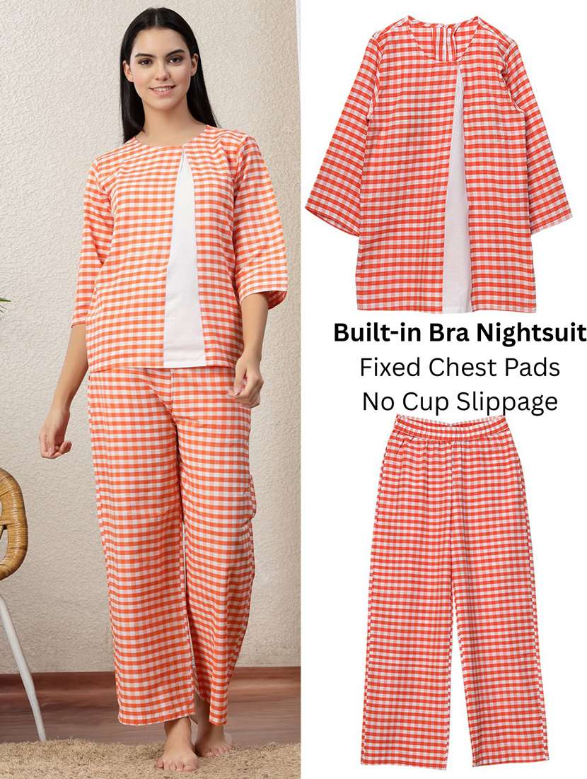 Women Printed Bluit-in Bra Nightwear Pyjama Set - 22330174 -  Standard Image - 5