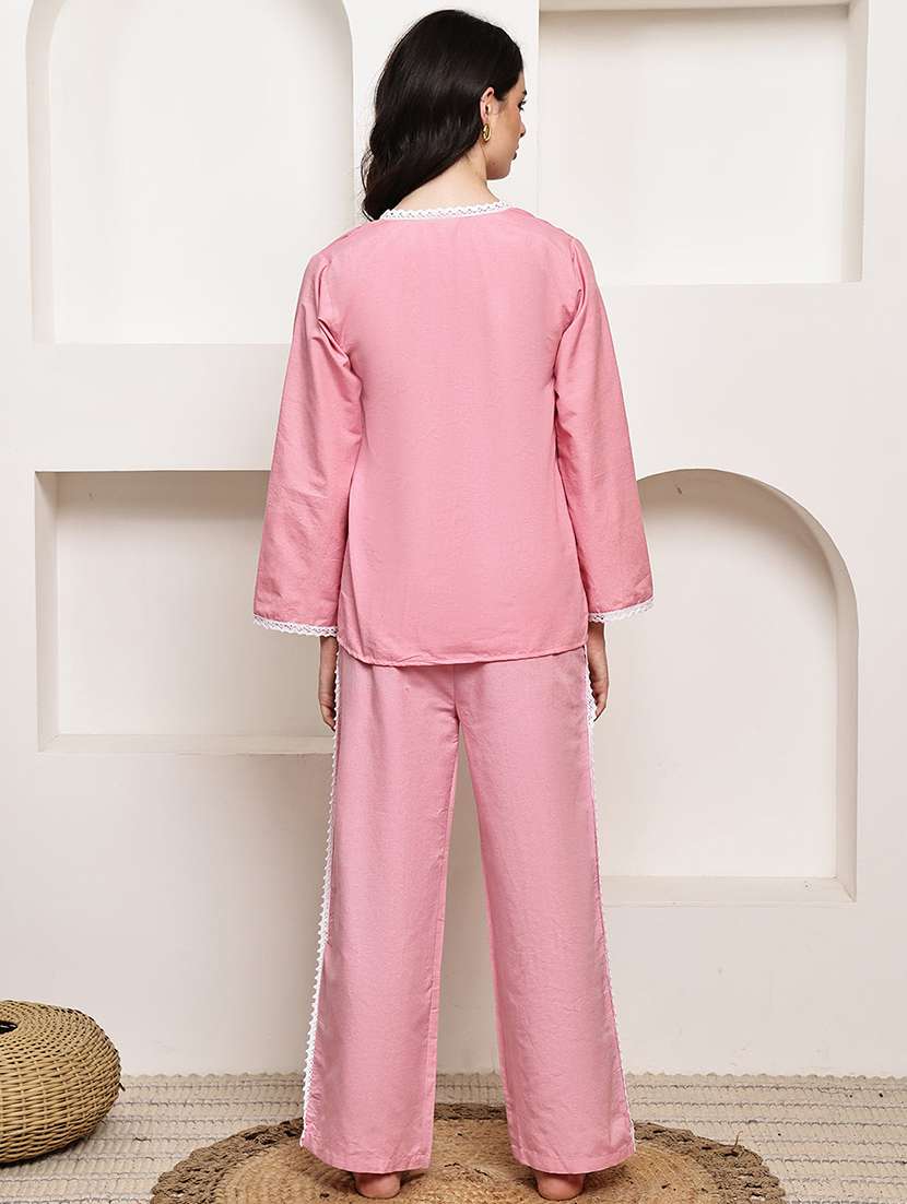 women solid nightwear pyjama set - 22330185 -  Standard Image - 3