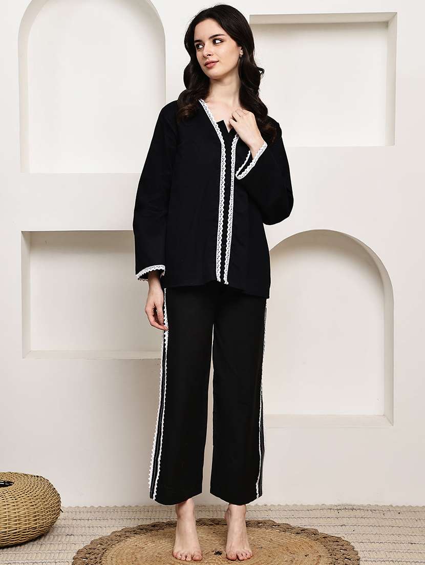 women solid nightwear pyjama set - 22330187 -  Standard Image - 3