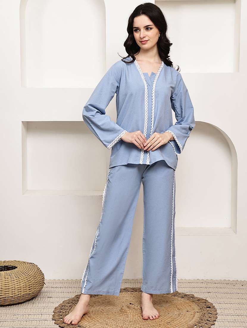 women solid nightwear pyjama set - 22330188 -  Standard Image - 3