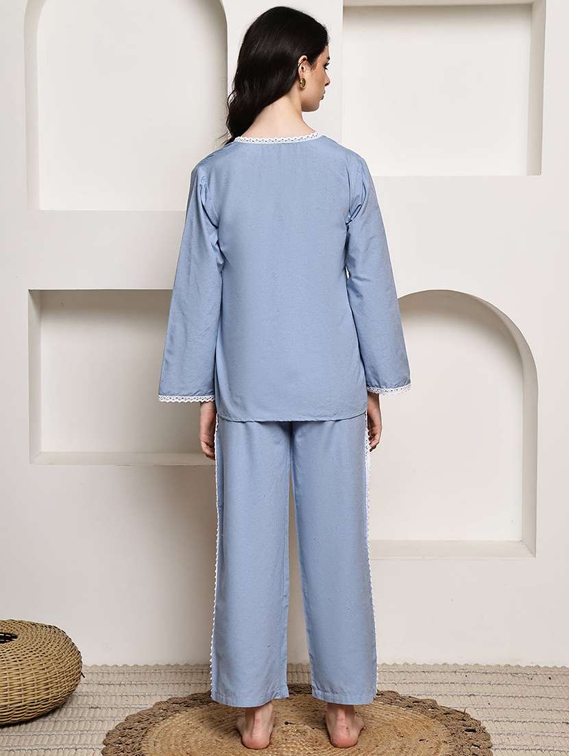 women solid nightwear pyjama set - 22330188 -  Standard Image - 5