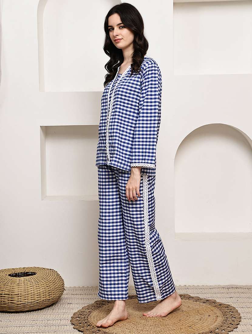 Women Checkered Nightwear Pyjama Set - 22330190 -  Standard Image - 3