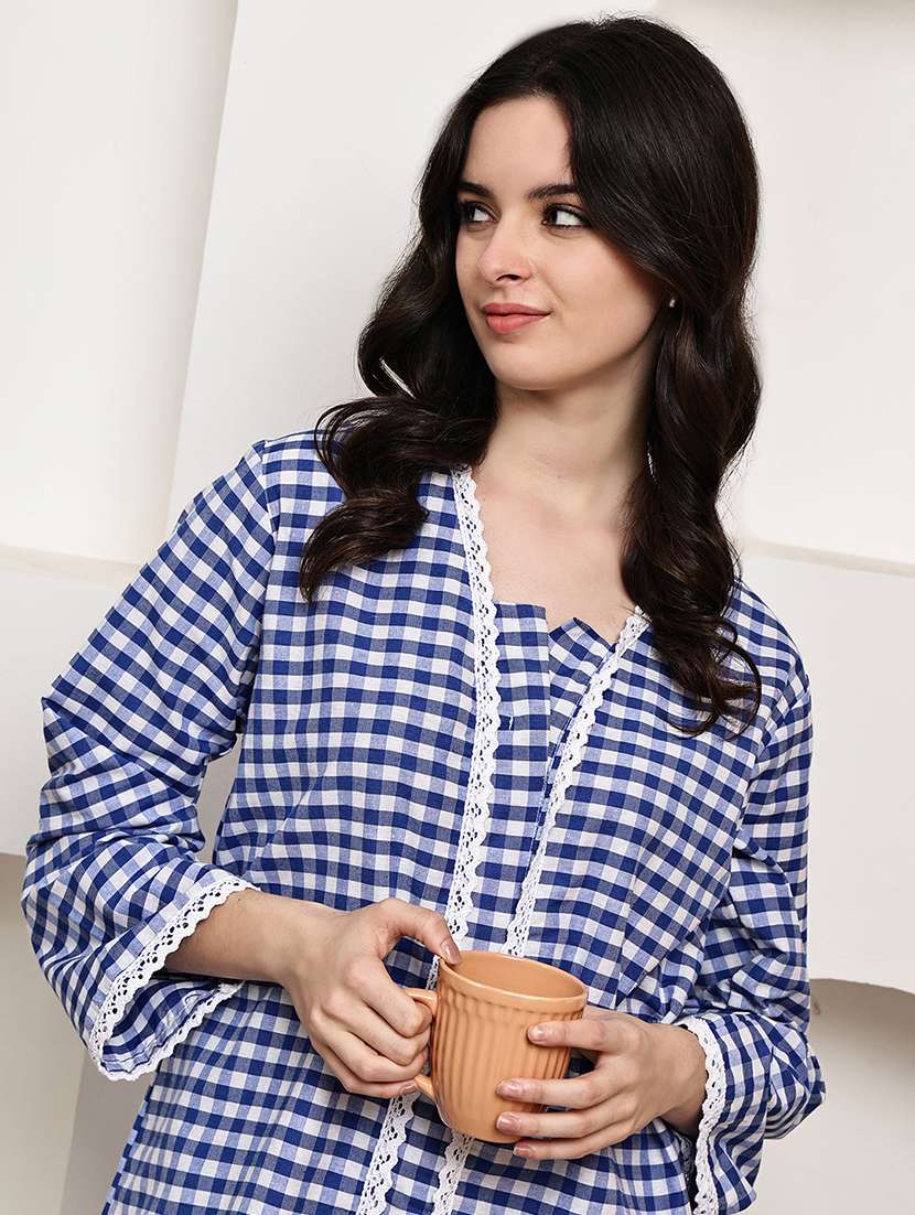 Women Checkered Nightwear Pyjama Set - 22330190 -  Standard Image - 5