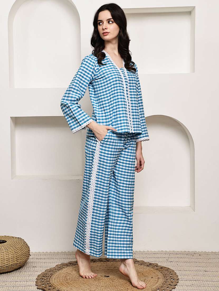 women checkered nightwear pyjama set - 22330192 -  Standard Image - 3
