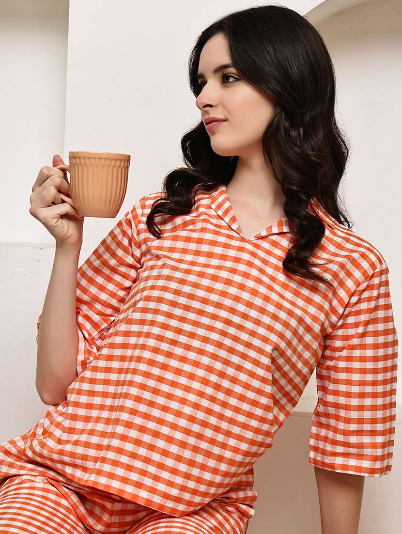 women checkered nightwear pyjama set - 22330195 -  Standard Image - 5