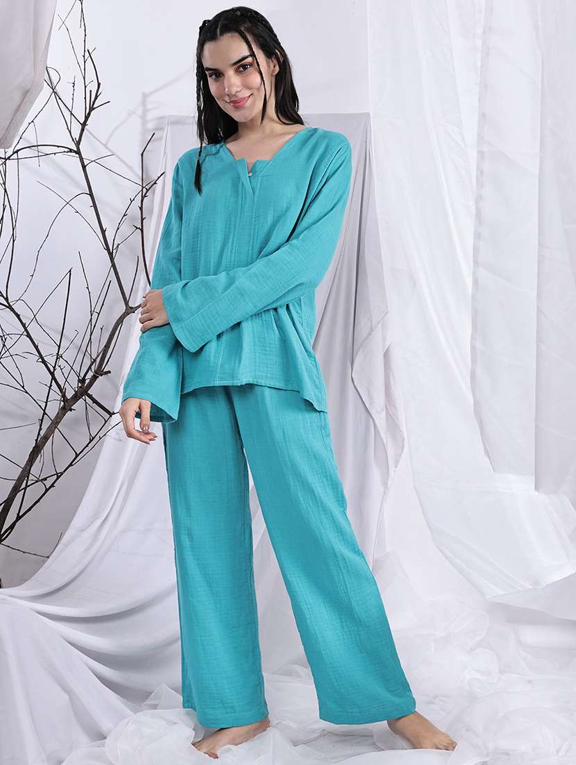 women solid nightwear pyjama set - 22330206 -  Standard Image - 3