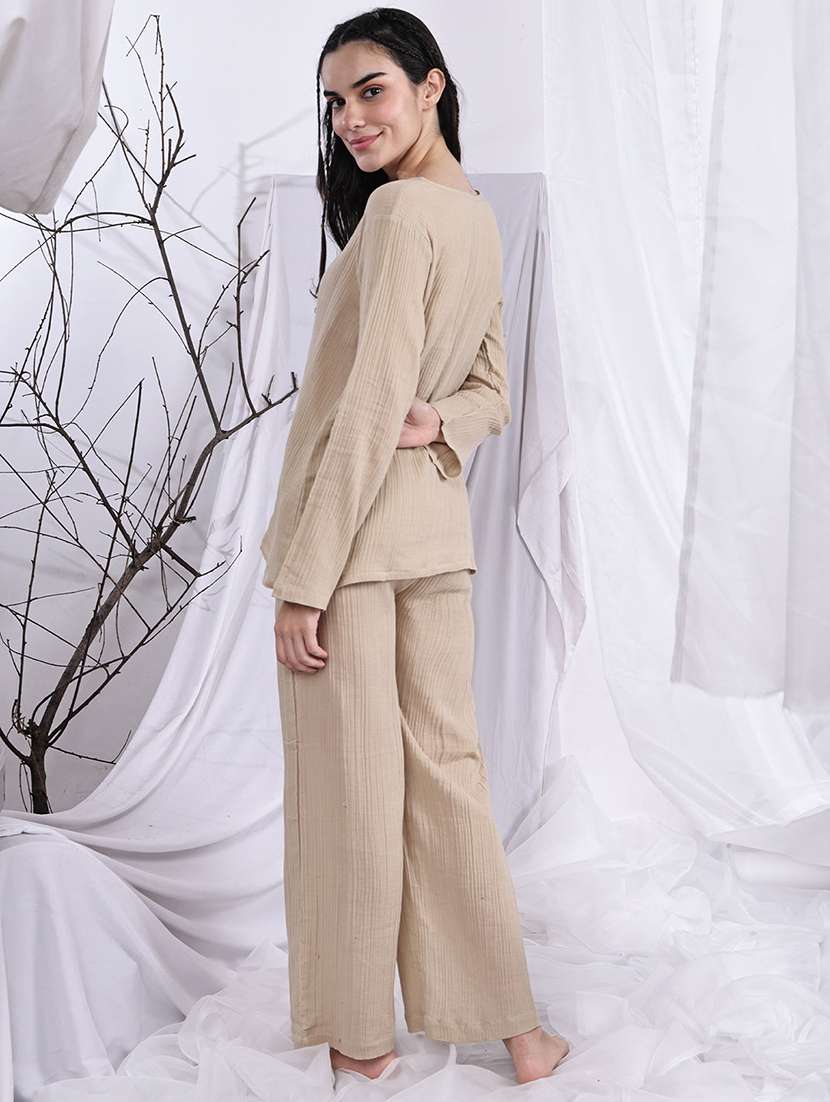 women solid nightwear pyjama set - 22330209 -  Standard Image - 3